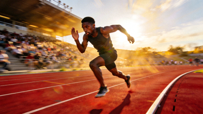 田径运动员在跑道上冲刺的瞬间